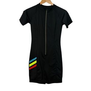 TomboyX Swim Unisuit 6” Inseam One Piece Rainbow Zipper Black Size Small